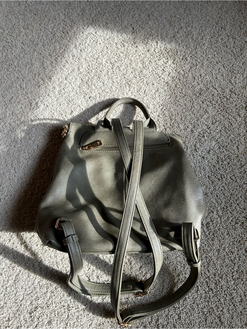 Women's Olive Green Leather Backpack Tote with Tassel - Picture 2 of 4